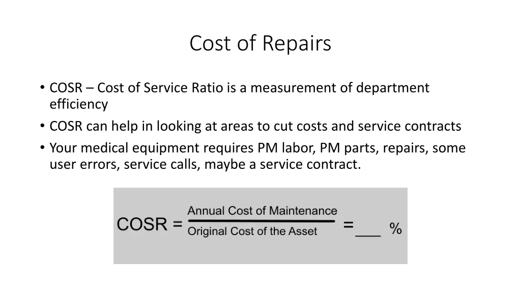 cost of repairs