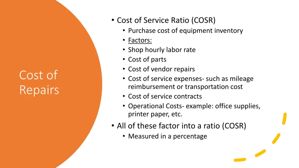 cost of service ratio cosr purchase cost