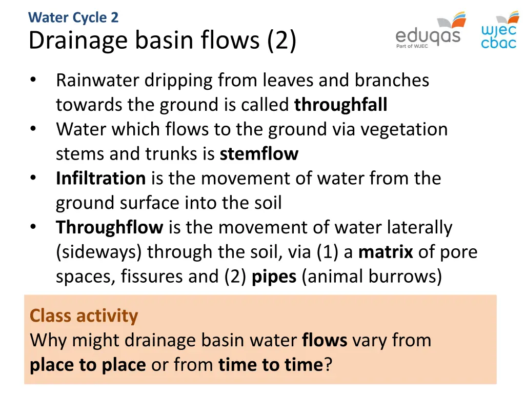 water cycle 2 drainage basin flows 2