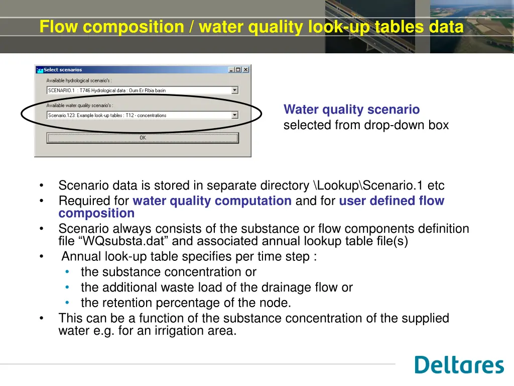 flow composition water quality look up tables data