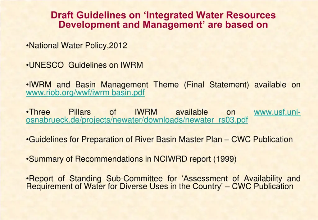 draft guidelines on integrated water resources