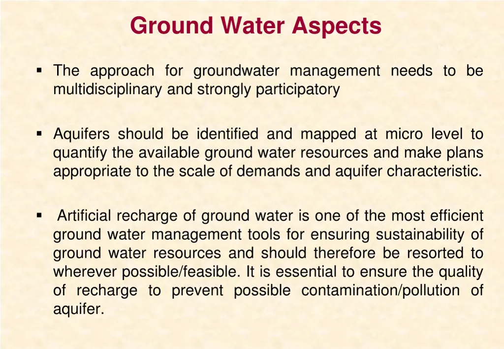 ground water aspects