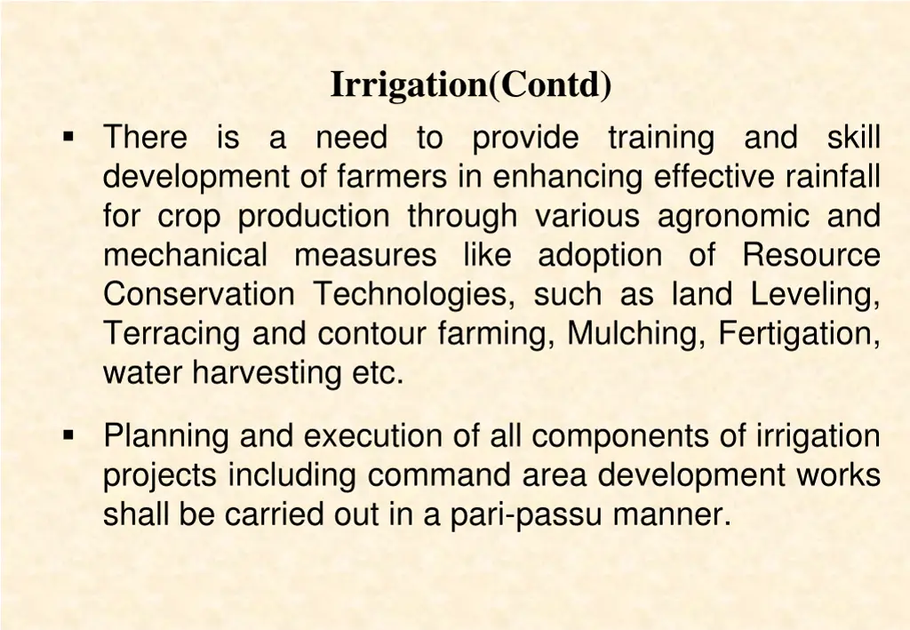 irrigation contd