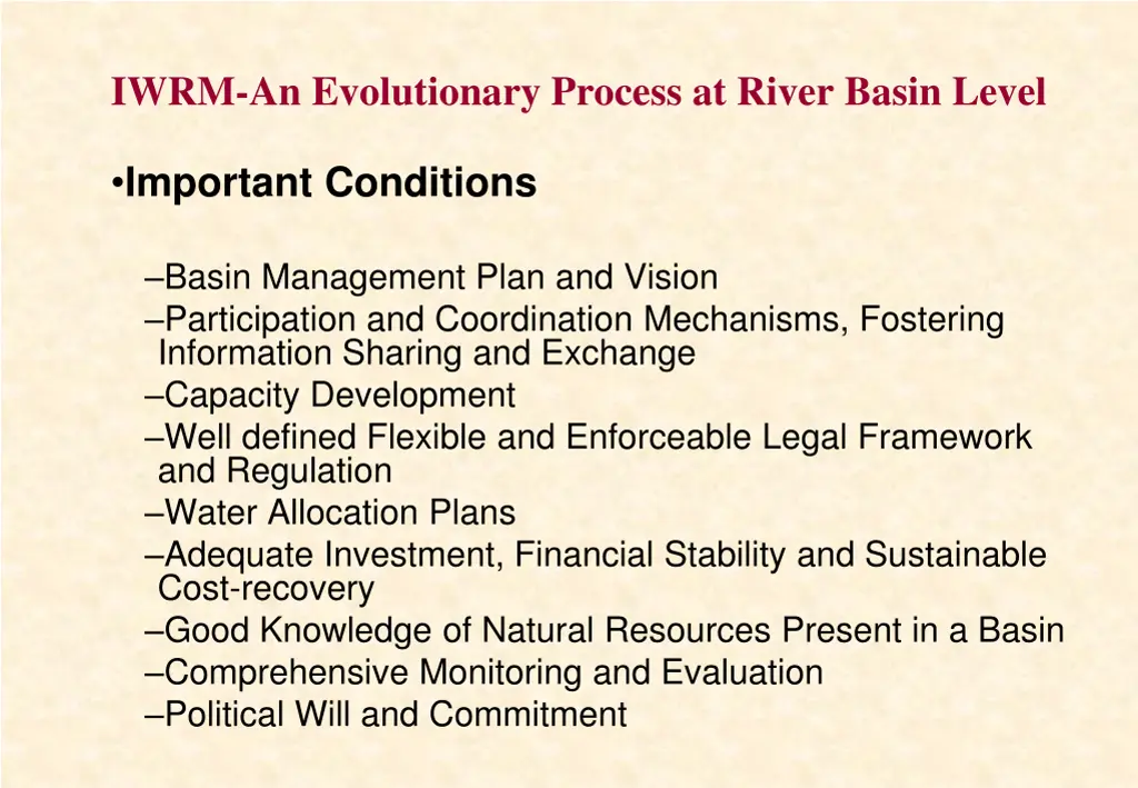 iwrm an evolutionary process at river basin level