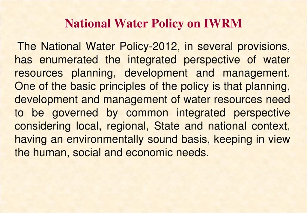 national water policy on iwrm