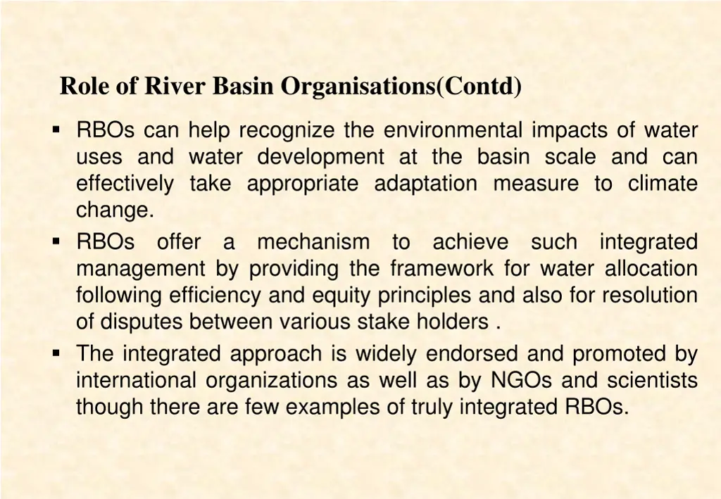 role of river basin organisations contd