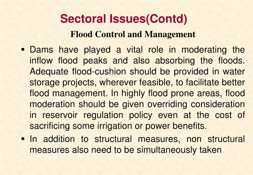 sectoral issues contd flood control and management