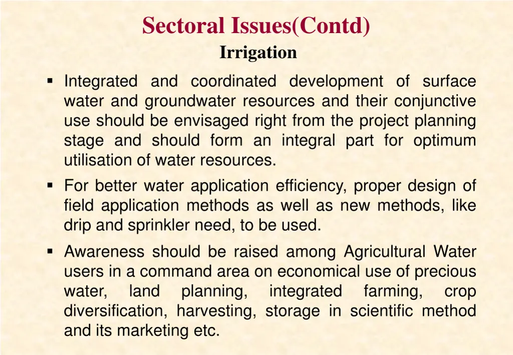 sectoral issues contd