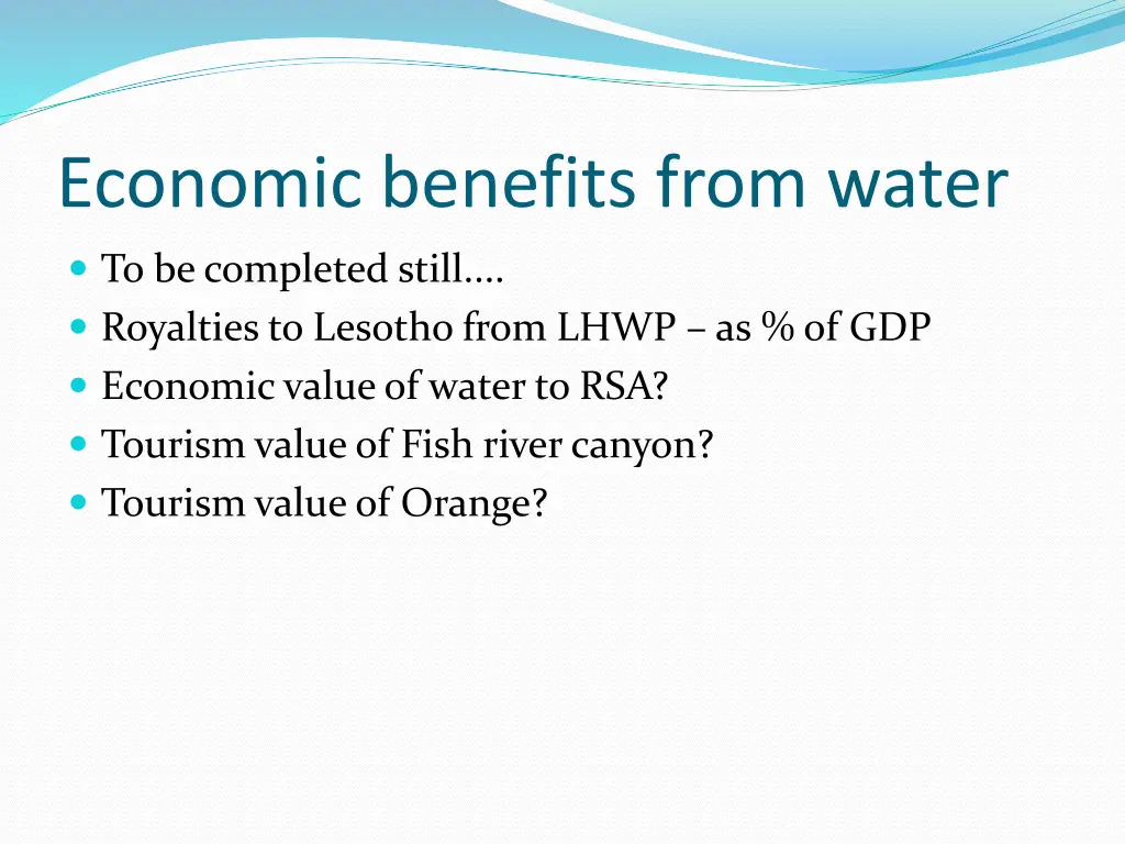 economic benefits from water