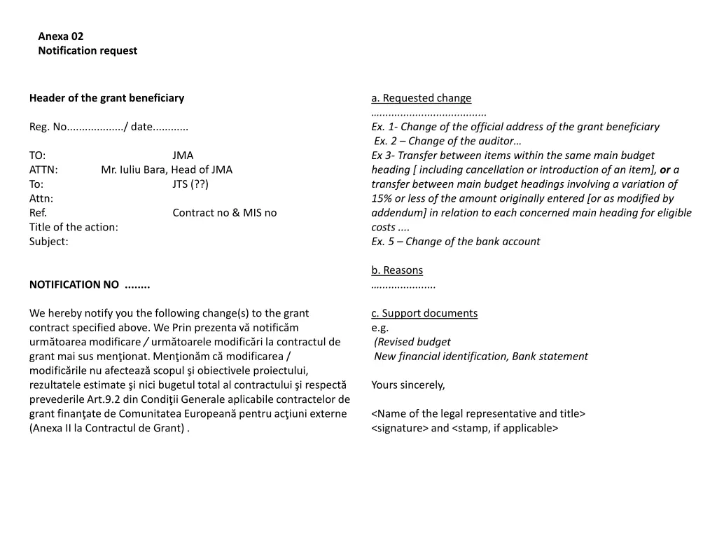 anexa 02 notification request
