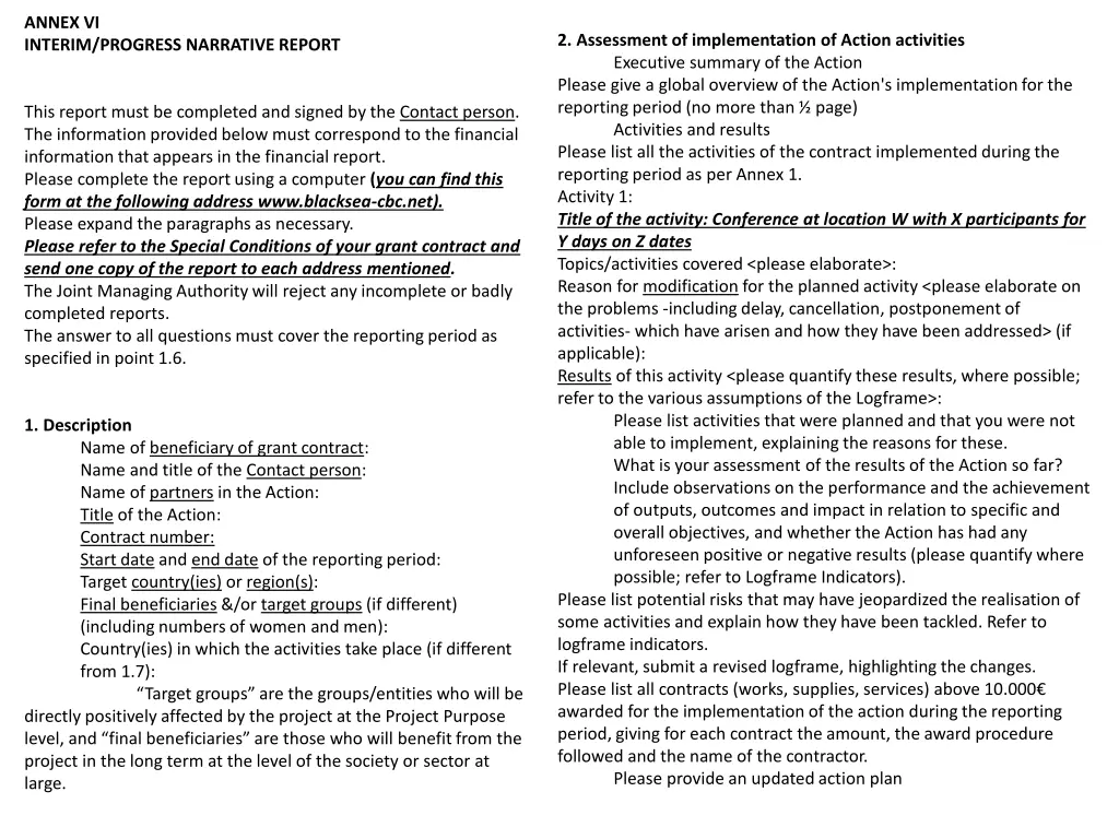 annex vi interim progress narrative report