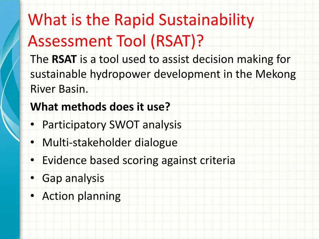 what is the rapid sustainability assessment tool