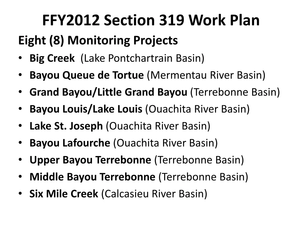 ffy2012 section 319 work plan eight 8 monitoring