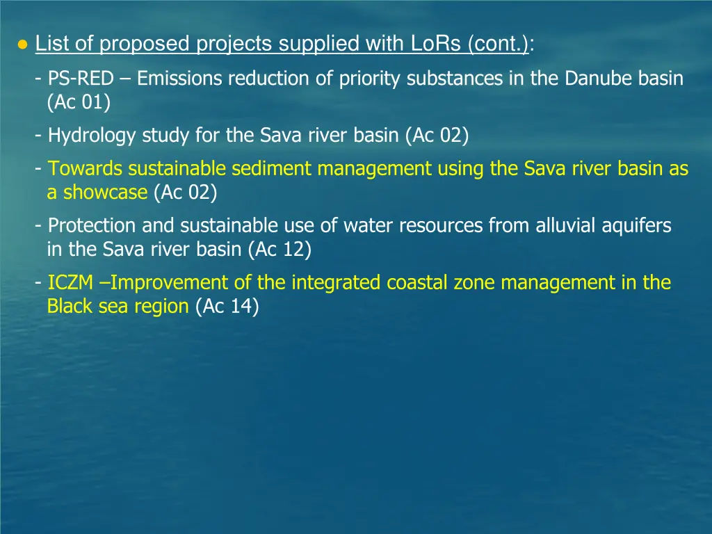 list of proposed projects supplied with lors cont