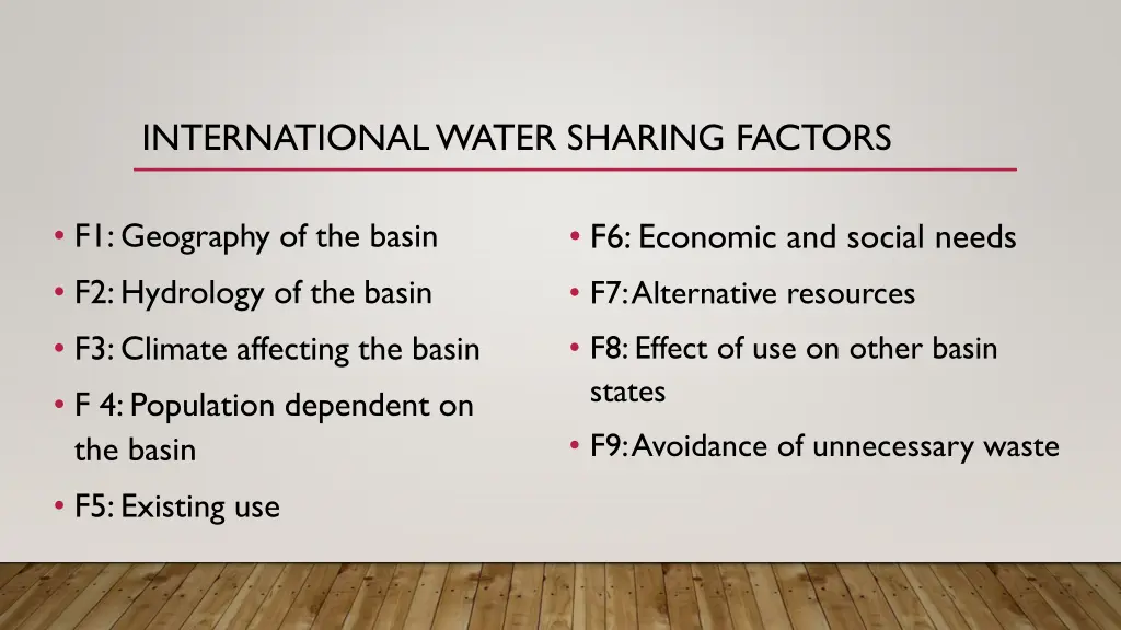 international water sharing factors