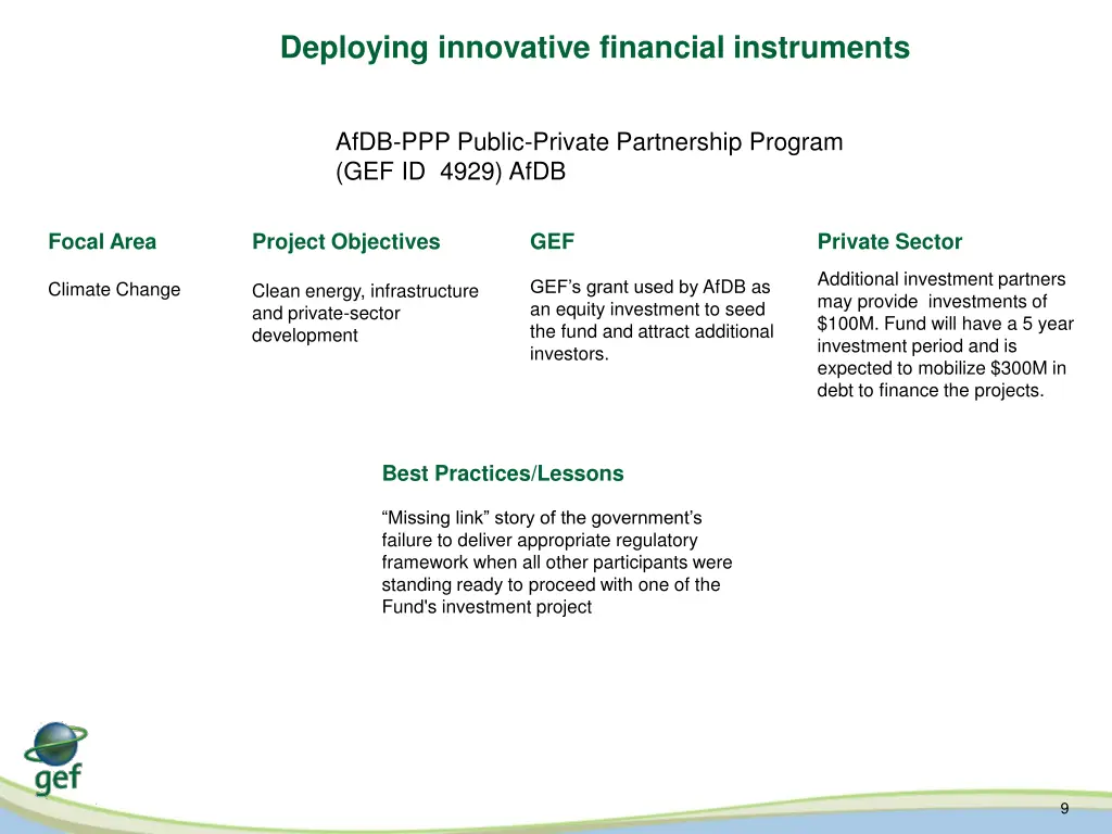 deploying innovative financial instruments