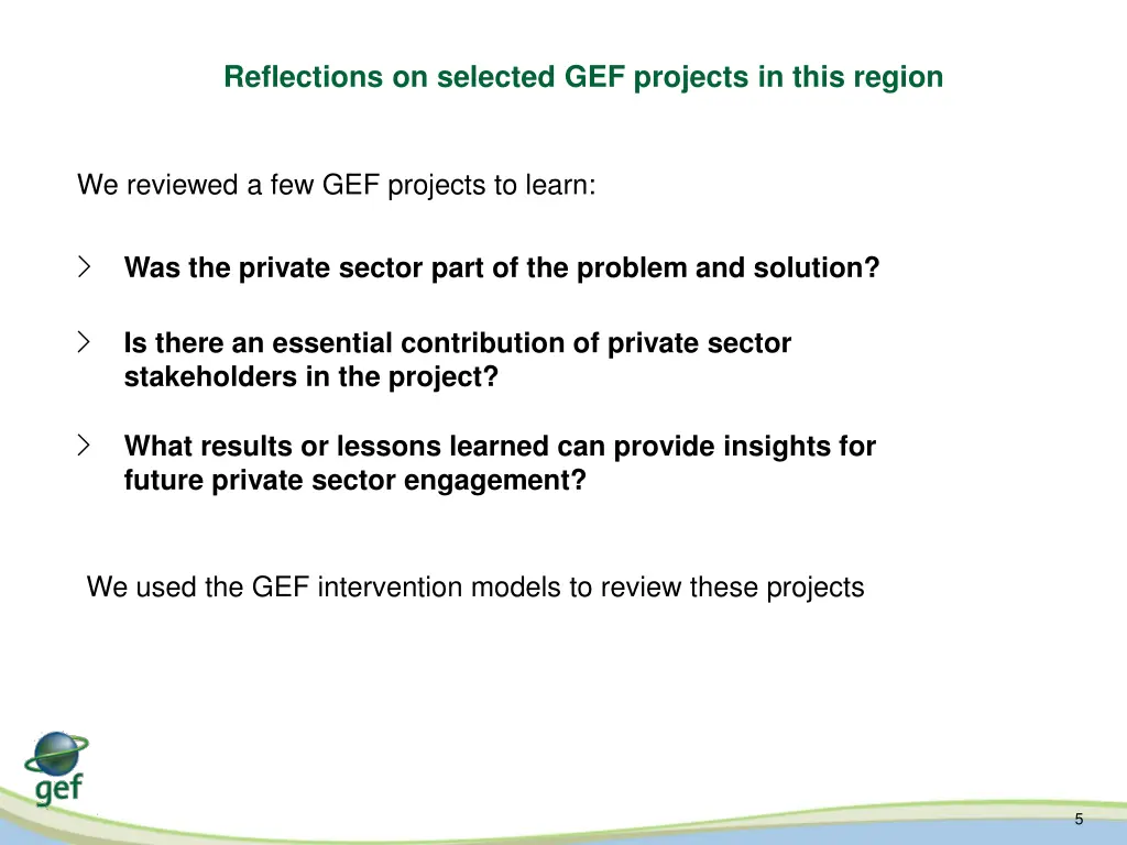 reflections on selected gef projects in this