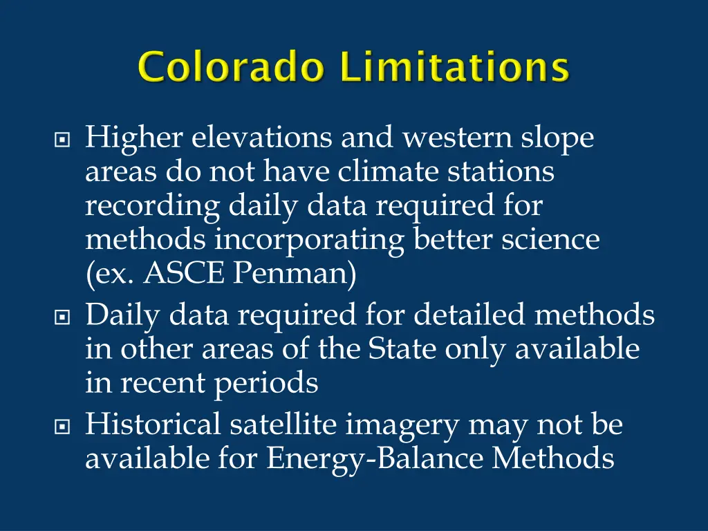 higher elevations and western slope areas