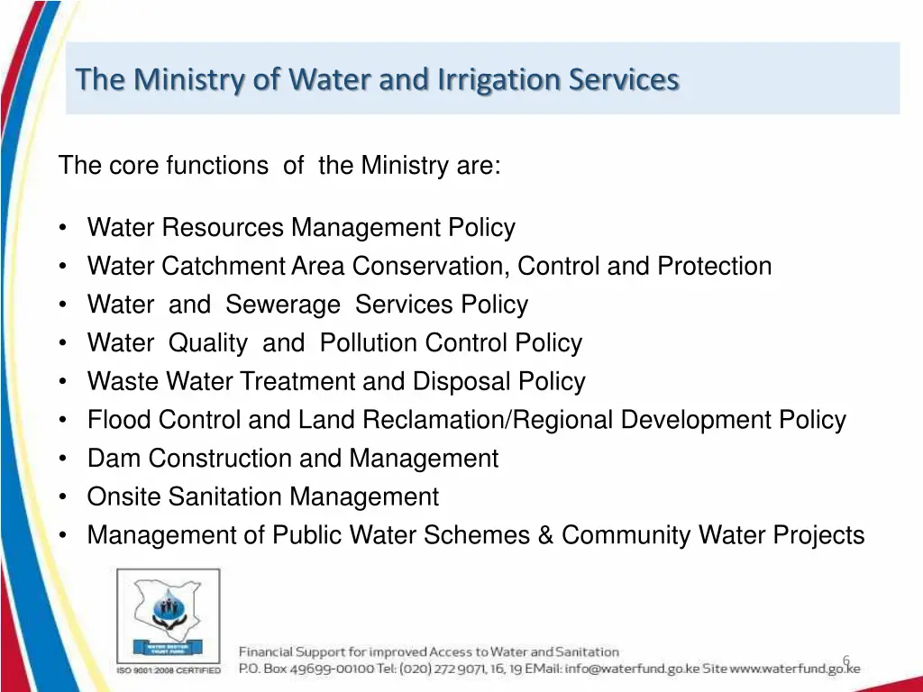 the ministry of water and irrigation services