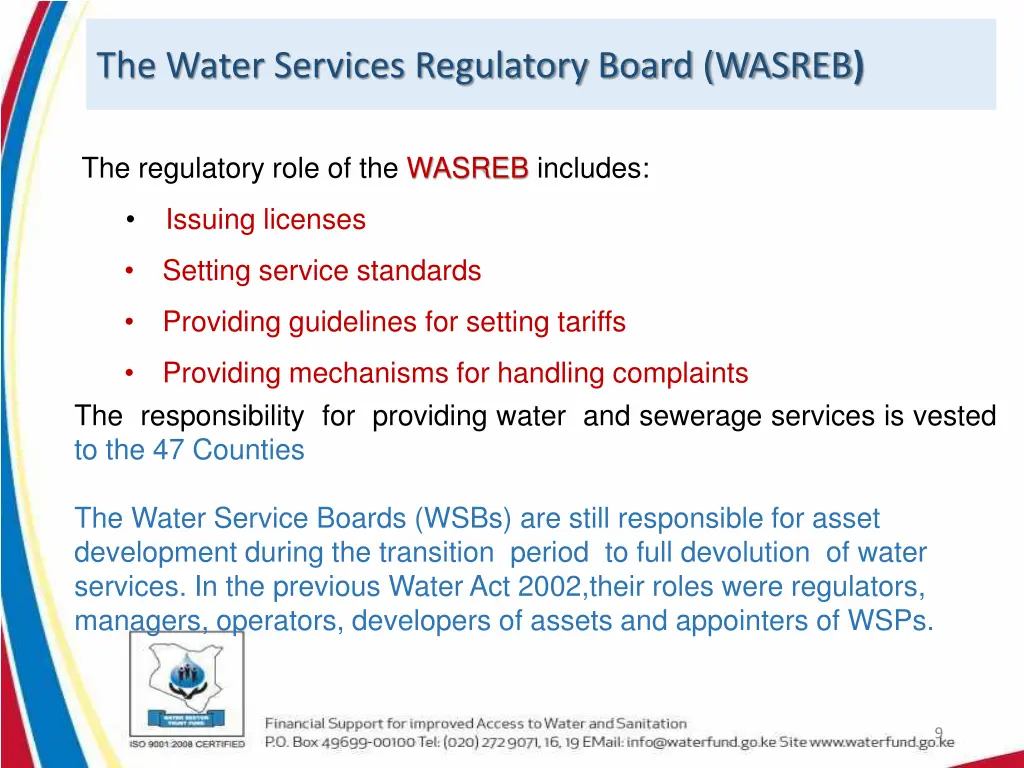 the water services regulatory board wasreb