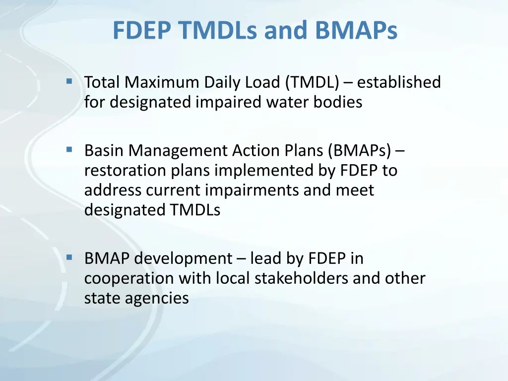 fdep tmdls and bmaps