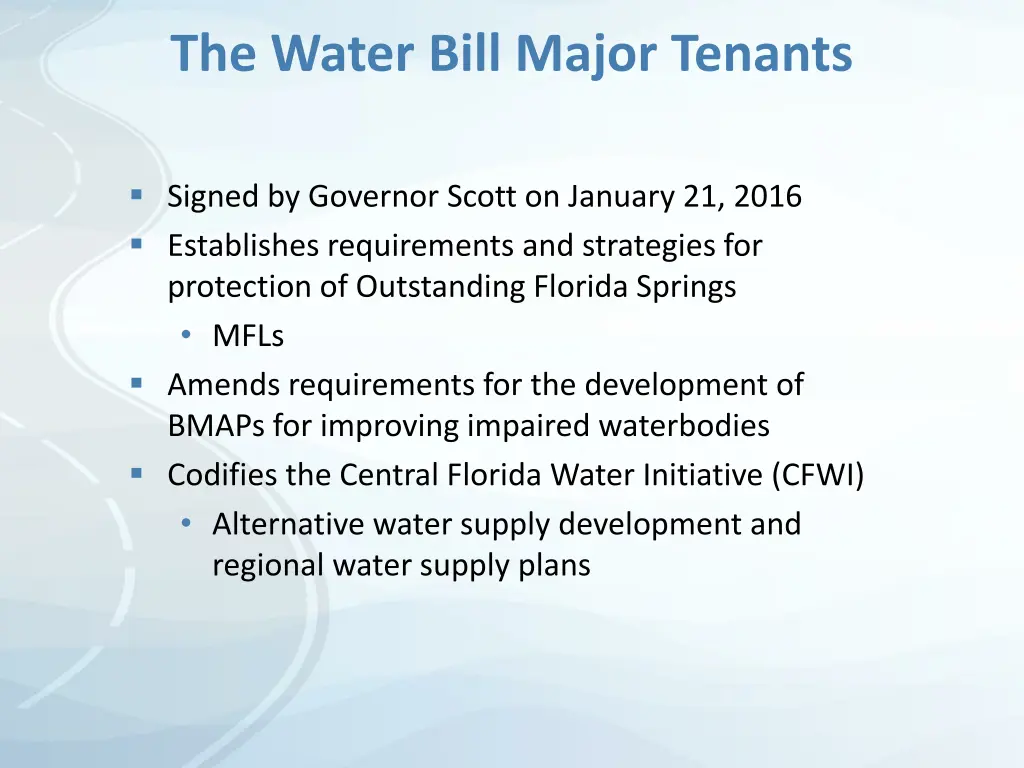 the water bill major tenants