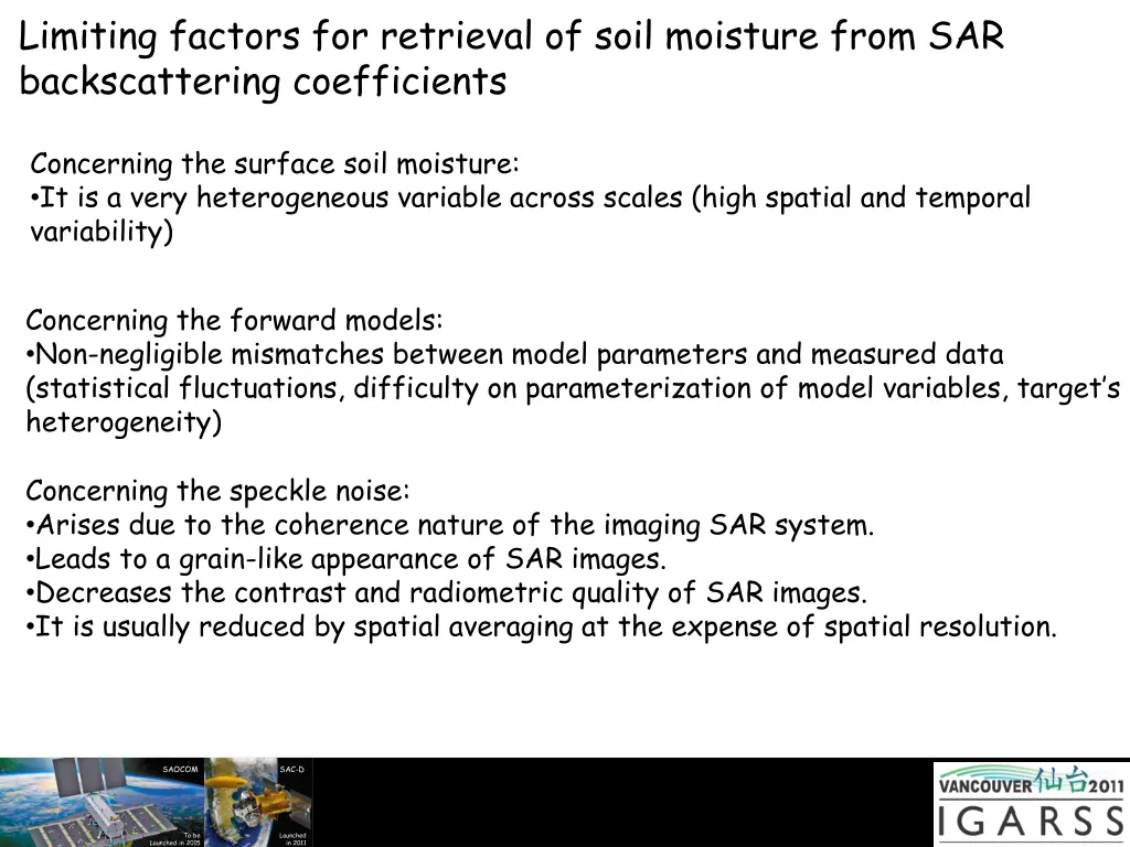 limiting factors for retrieval of soil moisture