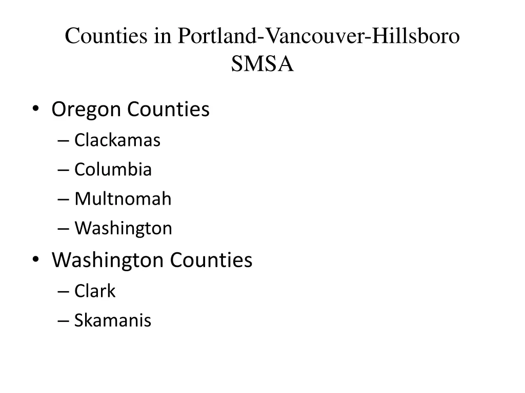 counties in portland vancouver hillsboro smsa