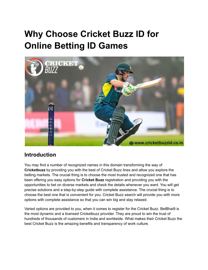 why choose cricket buzz id for online betting