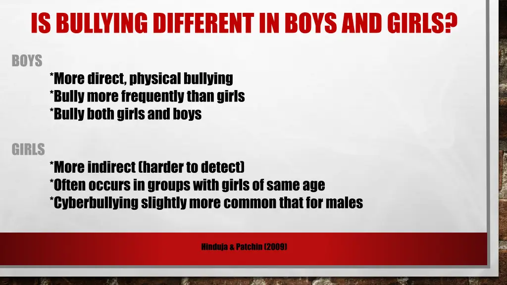 is bullying different in boys and girls