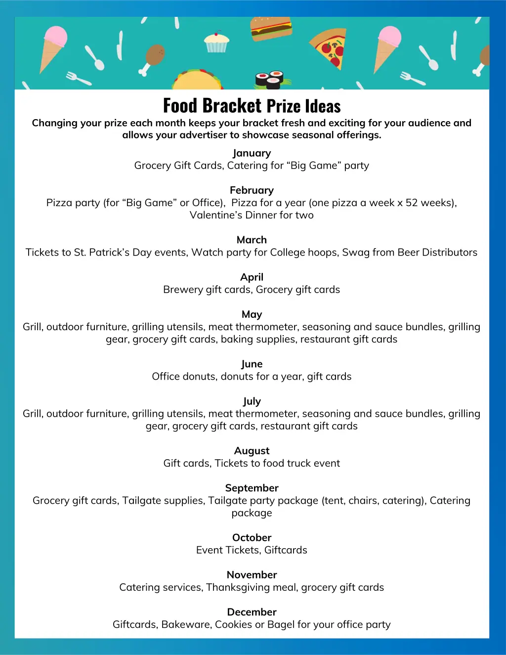 food bracket prize ideas