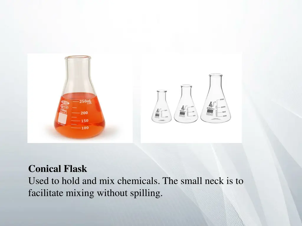 conical flask used to hold and mix chemicals