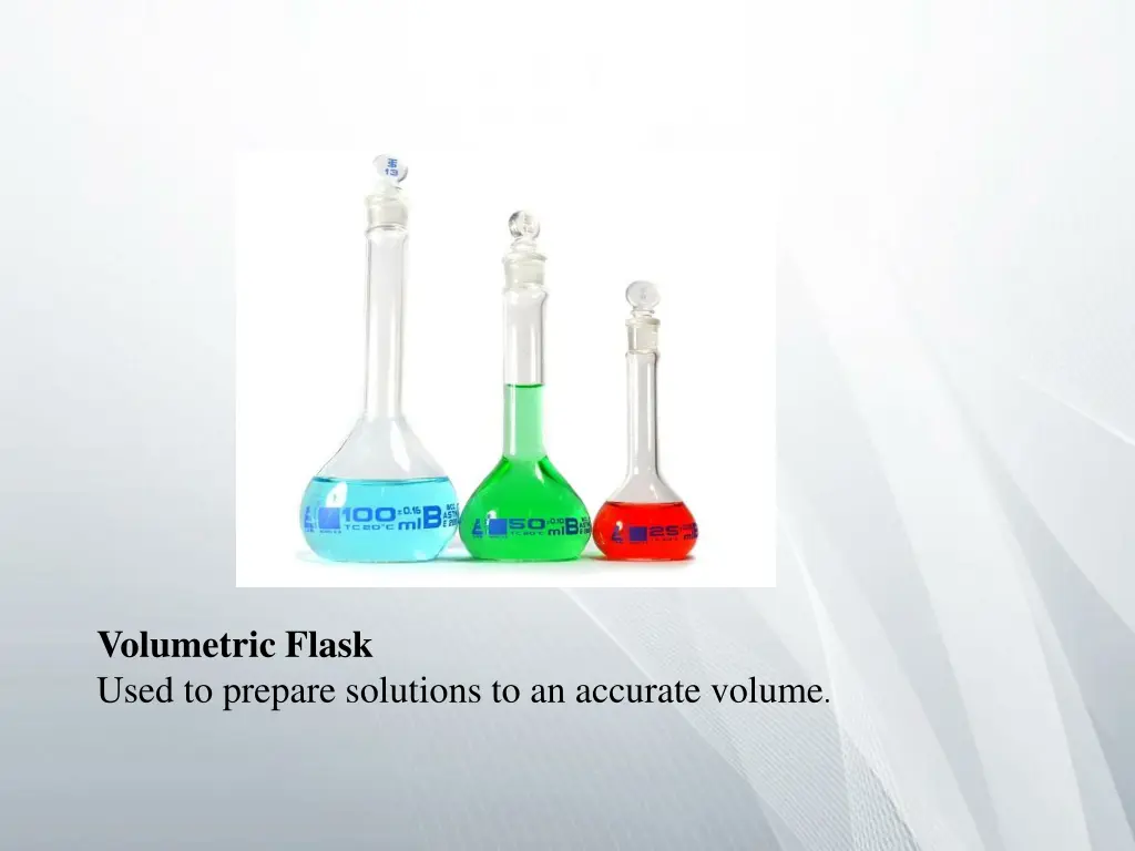 volumetric flask used to prepare solutions