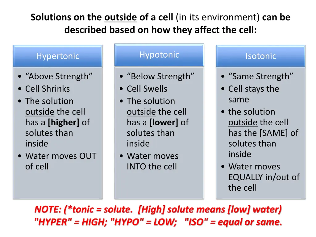 solutions on the outside of a cell