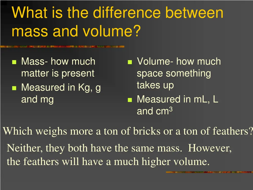 what is the difference between mass and volume