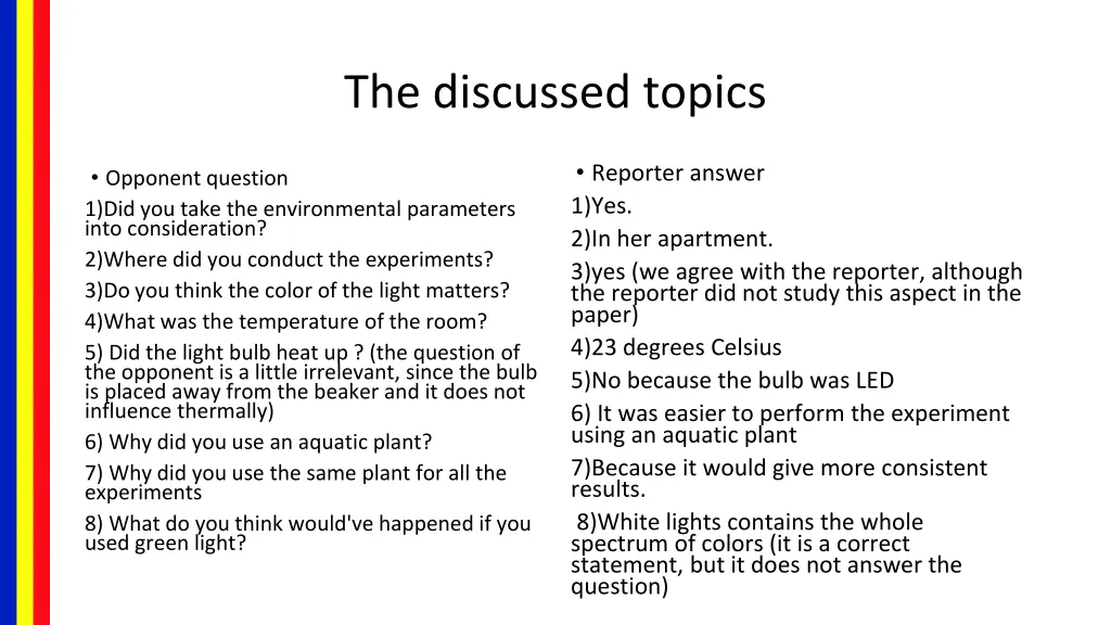 the discussed topics