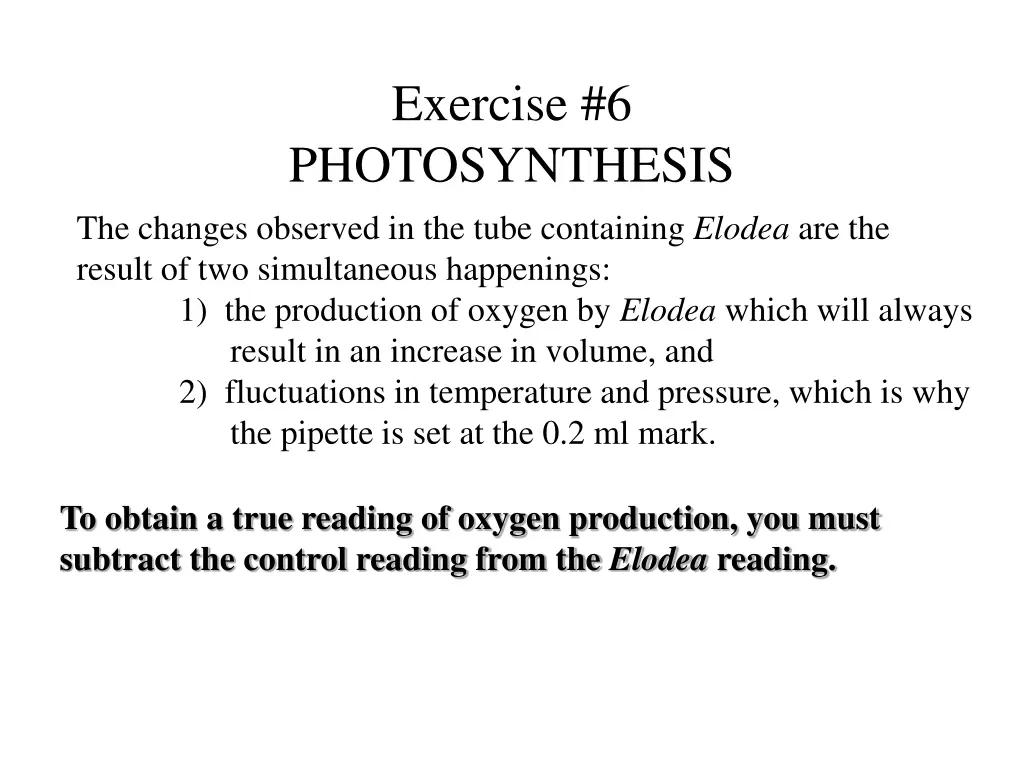 exercise 6 photosynthesis the changes observed