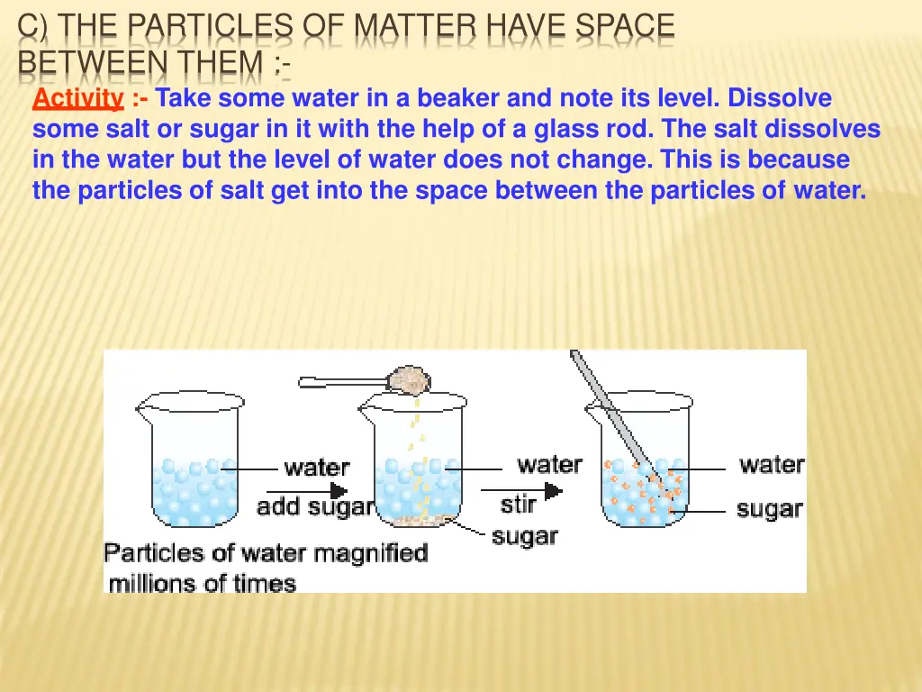 c the particles of matter have space between them