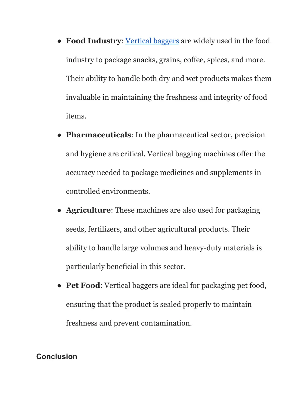 food industry vertical baggers are widely used