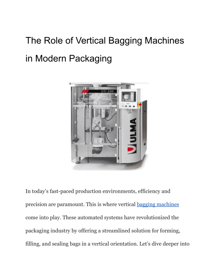 the role of vertical bagging machines