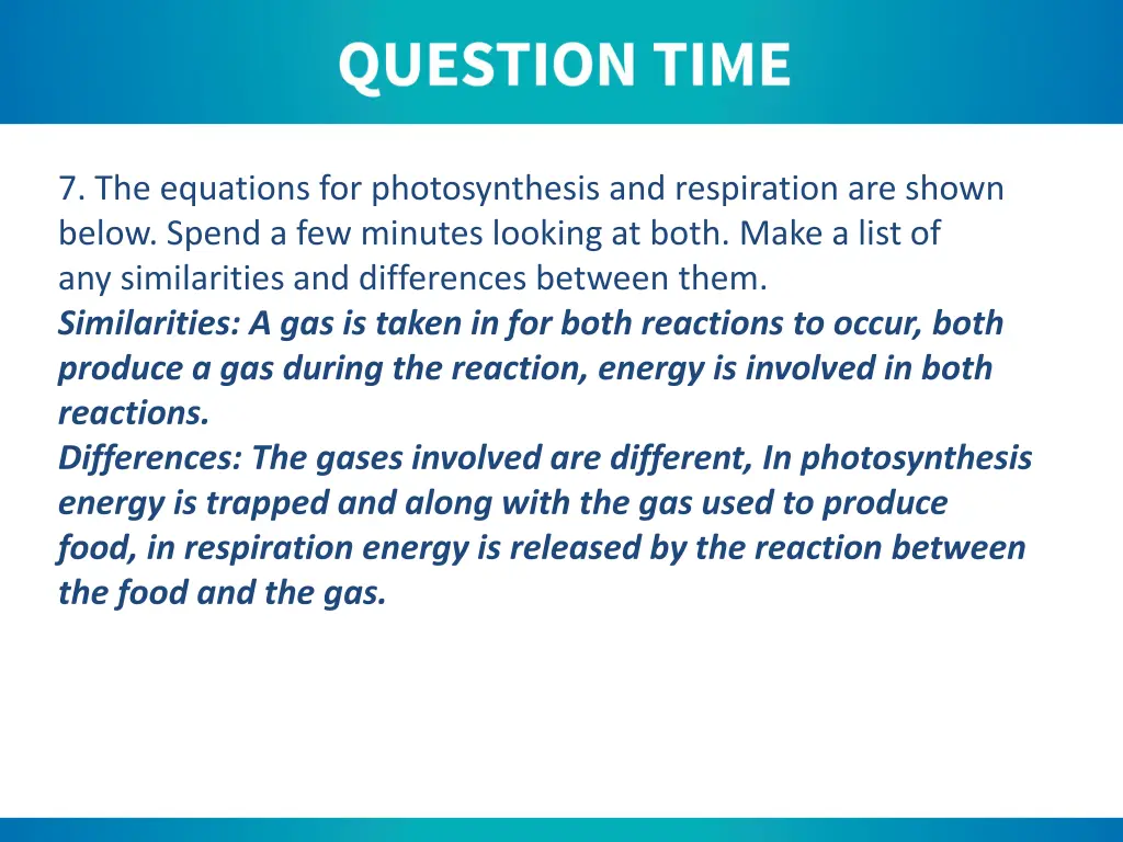 7 the equations for photosynthesis