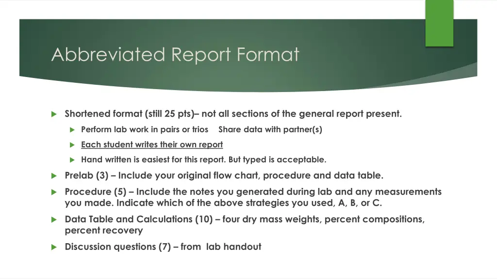 abbreviated report format