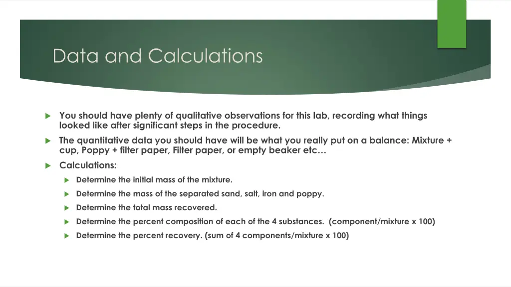 data and calculations