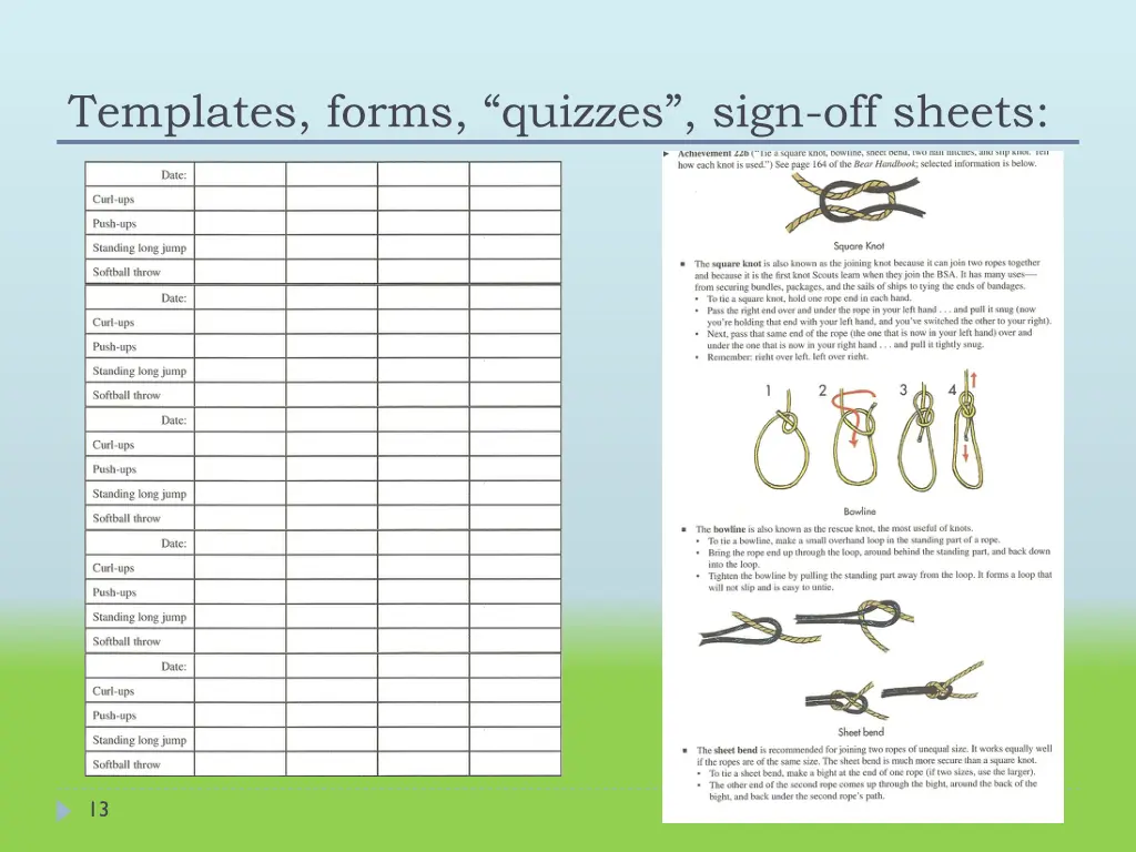 templates forms quizzes sign off sheets