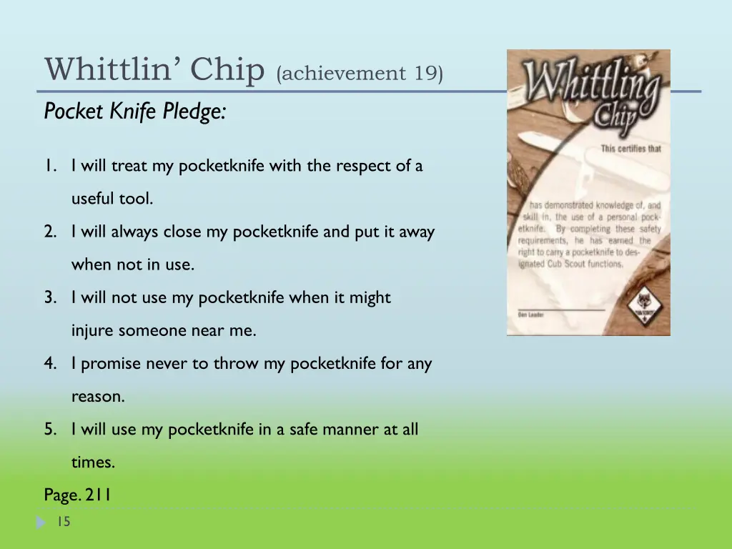 whittlin chip achievement 19 pocket knife pledge