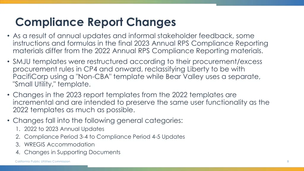 compliance report changes as a result of annual