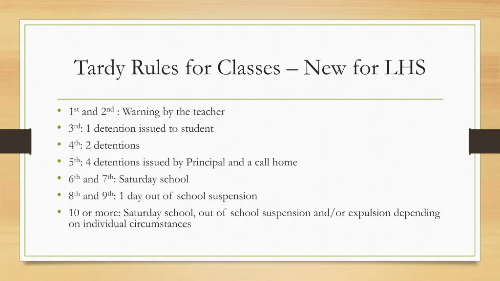 tardy rules for classes new for lhs