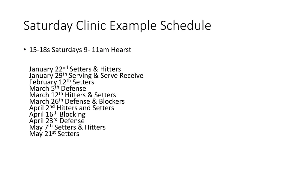 saturday clinic example schedule