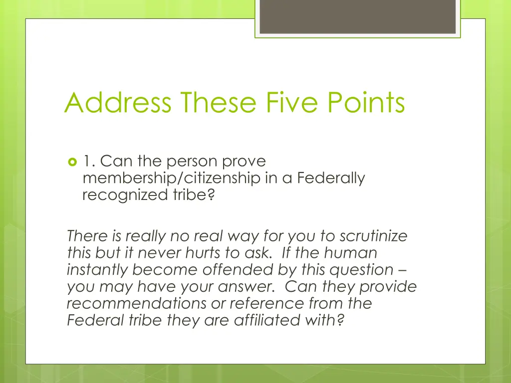 address these five points