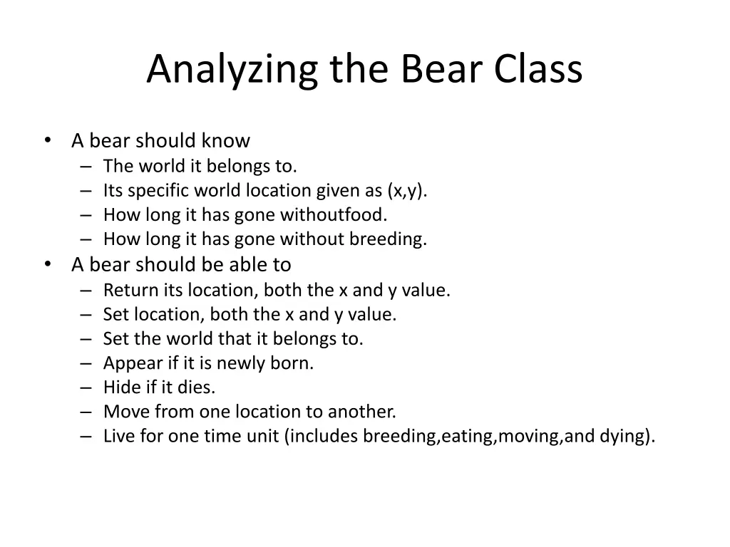 analyzing the bear class